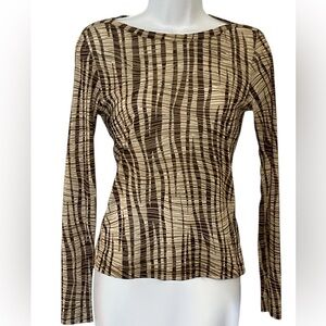 Kenneth Cole Abstract Print Y2K Boatneck Mesh Top
